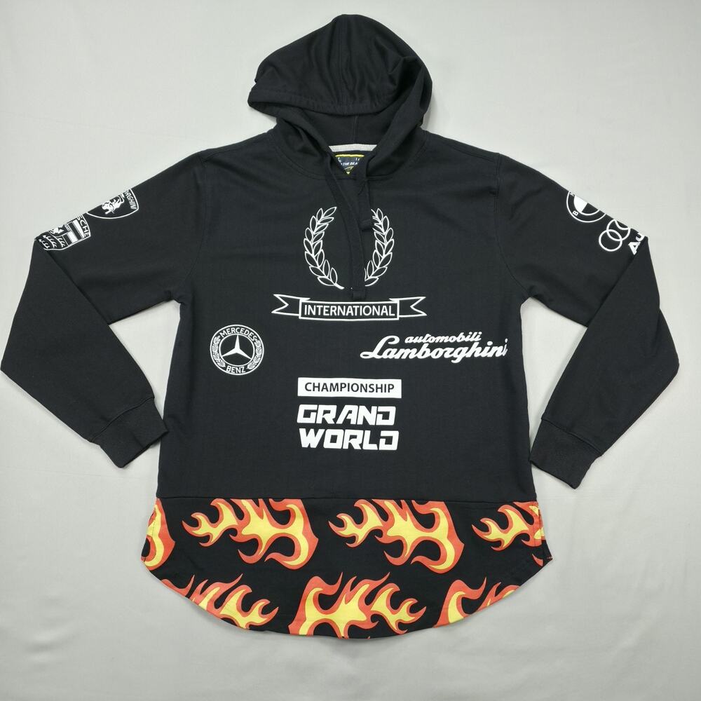 Bear The Beams Mens Medium Hoodie Racing Graphic Flame Streetwear Motorsport